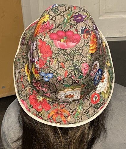 Gucci GG Supreme Monogram Flora Print Fedora White Trim Hat Size M/57 cm - V & G Luxe Boutique