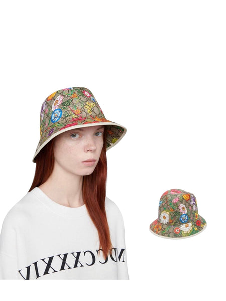 Gucci GG Supreme Monogram Flora Print Fedora White Trim Hat Size M/57 cm - V & G Luxe Boutique
