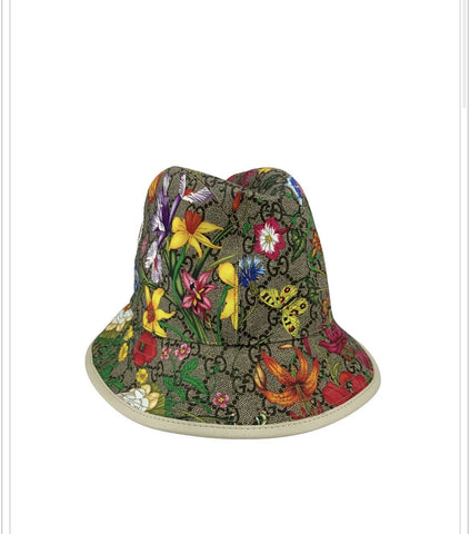 Gucci GG Supreme Monogram Flora Print Fedora White Trim Hat Size M/57 cm - V & G Luxe Boutique