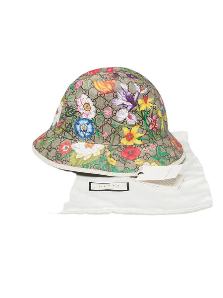 Gucci GG Supreme Monogram Flora Print Fedora White Trim Hat Size M/57 cm - V & G Luxe Boutique