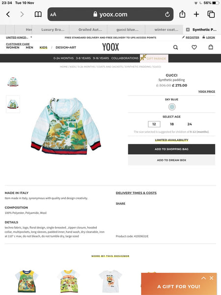 Gucci Kids Boys Reversible Hooded Puffer Web Jacket Coat, 12-18 Months - V & G Luxe Boutique