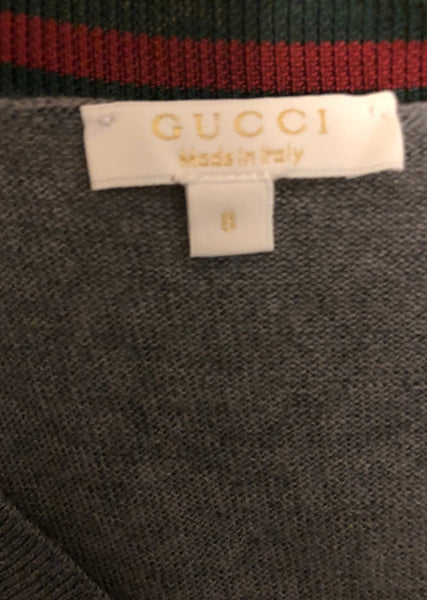 Gucci Kids GG Logo Boys Grey Button Up Cardigan, Age 8 - V & G Luxe Boutique