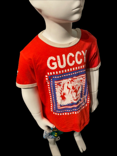 Gucci Kids Red Lion Print/25 Boys T-Shirt Top, Age 3 - V & G Luxe Boutique