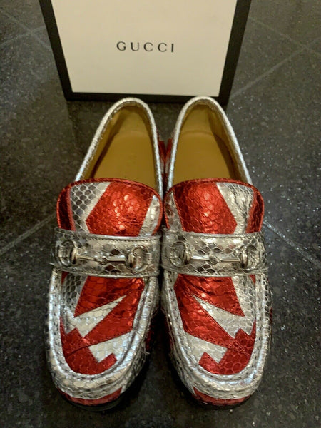 Gucci Kids Unisex Red & Silver Horsebit Loafers Shoes UK 13 EU 32 - V & G Luxe Boutique
