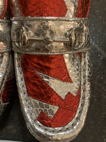 Gucci Kids Unisex Red & Silver Horsebit Loafers Shoes UK 13 EU 32 - V & G Luxe Boutique