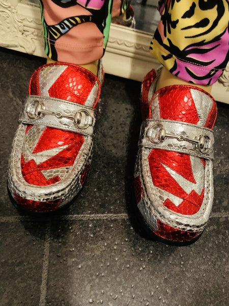 Gucci Kids Unisex Red & Silver Horsebit Loafers Shoes UK 13 EU 32 - V & G Luxe Boutique