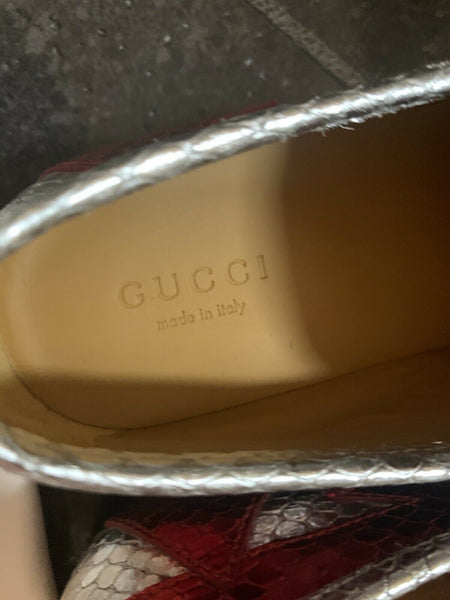 Gucci Kids Unisex Red & Silver Horsebit Loafers Shoes UK 13 EU 32 - V & G Luxe Boutique