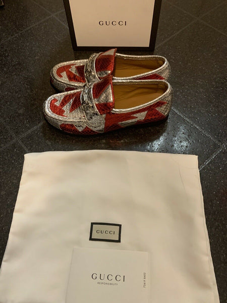 Gucci Kids Unisex Red & Silver Horsebit Loafers Shoes UK 13 EU 32 - V & G Luxe Boutique