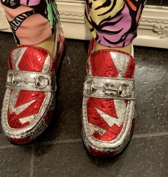 Gucci Kids Unisex Red & Silver Horsebit Loafers Shoes UK 13 EU 32 - V & G Luxe Boutique