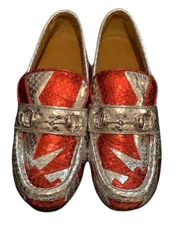 Gucci Kids Unisex Red & Silver Horsebit Loafers Shoes UK 13 EU 32 - V & G Luxe Boutique