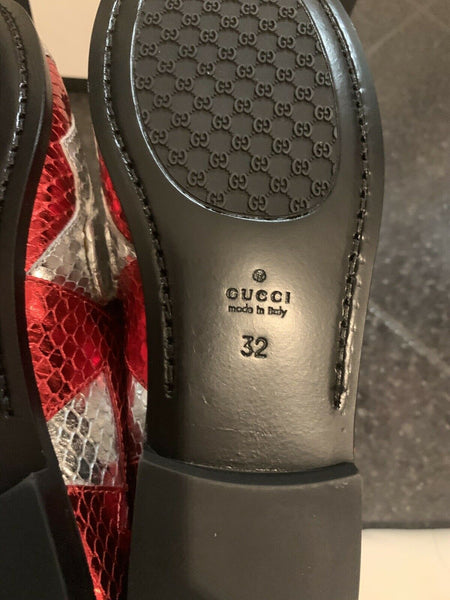 Gucci Kids Unisex Red & Silver Horsebit Loafers Shoes UK 13 EU 32 - V & G Luxe Boutique
