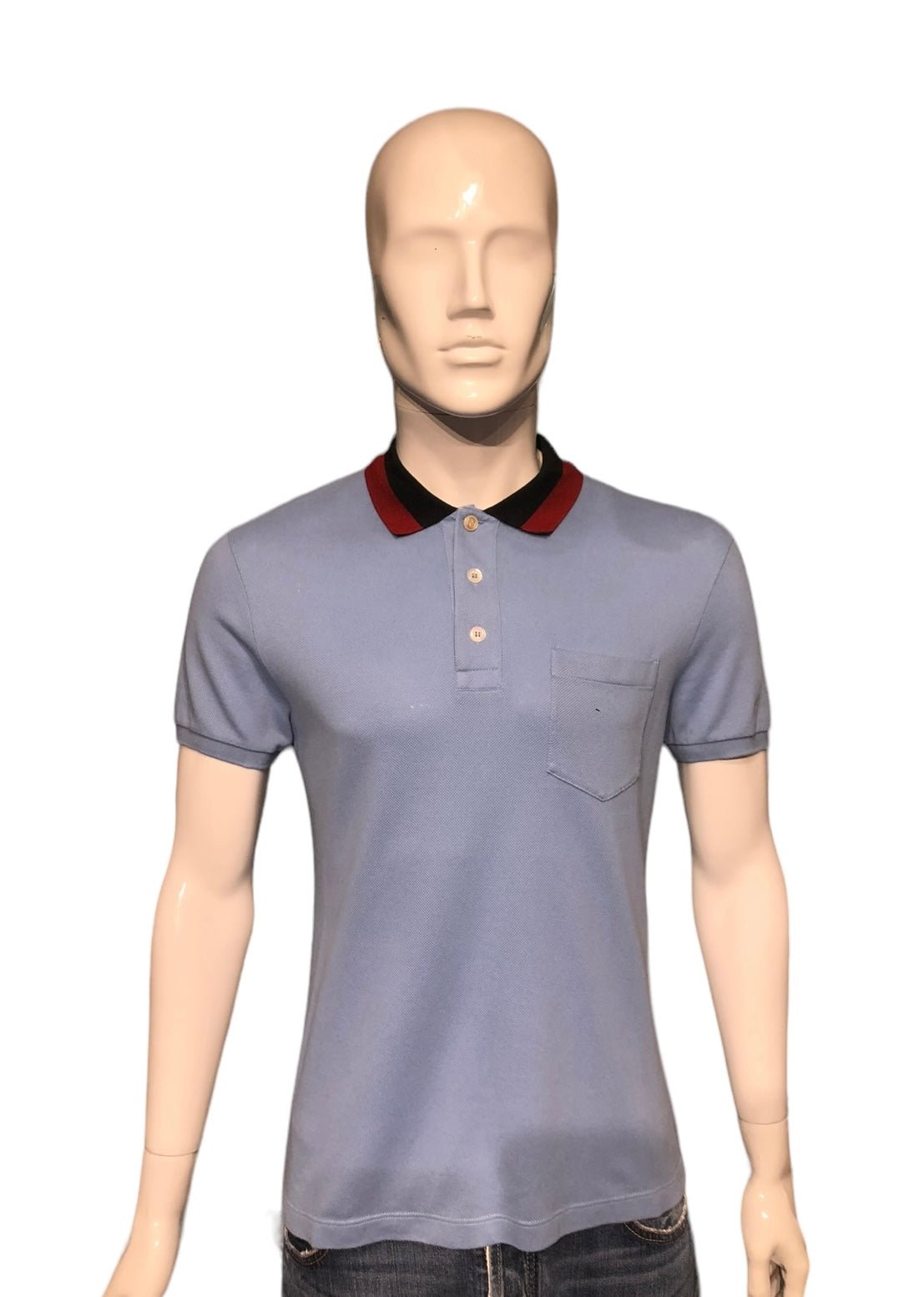 Gucci Light Blue Polo With Blue & Red Web Collar Size Small - V & G Luxe Boutique