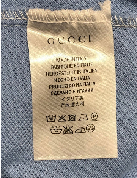 Gucci Light Blue Polo With Blue & Red Web Collar Size Small - V & G Luxe Boutique