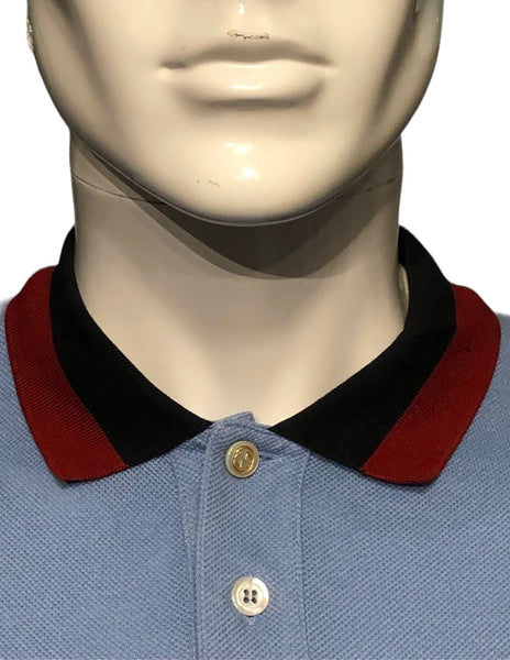 Gucci Light Blue Polo With Blue & Red Web Collar Size Small - V & G Luxe Boutique