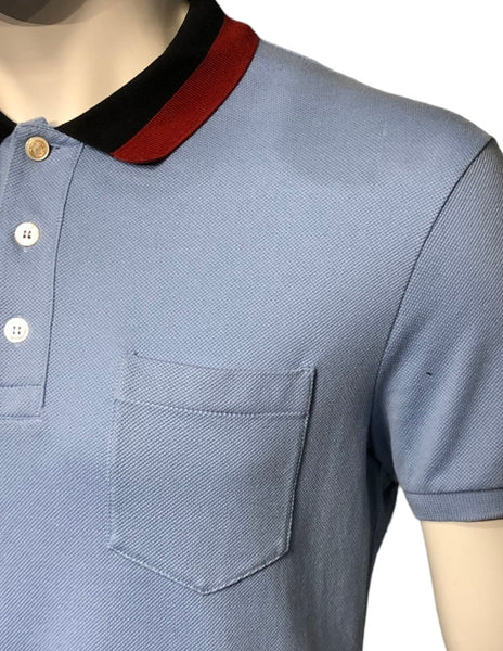 Gucci Light Blue Polo With Blue & Red Web Collar Size Small - V & G Luxe Boutique