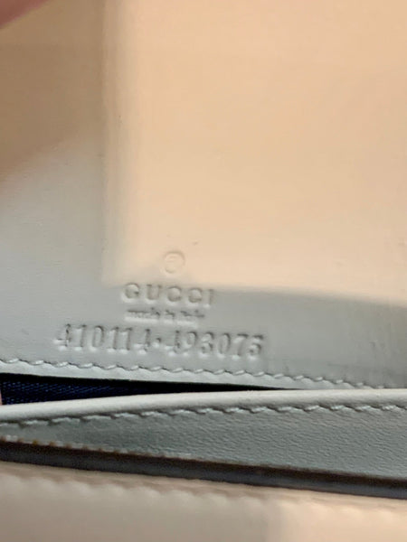 Gucci Navy Blue Leather & Canvas Monogram Chain Bag - V & G Luxe Boutique