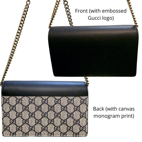 Gucci Navy Blue Leather & Canvas Monogram Chain Bag - V & G Luxe Boutique