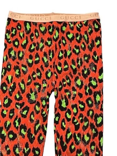 Gucci Neon, Red & Green Leopard Print Tights Size Medium - V & G Luxe Boutique