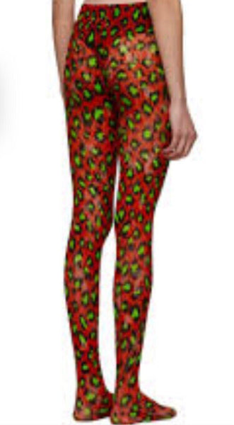 Gucci Neon, Red & Green Leopard Print Tights Size Medium - V & G Luxe Boutique