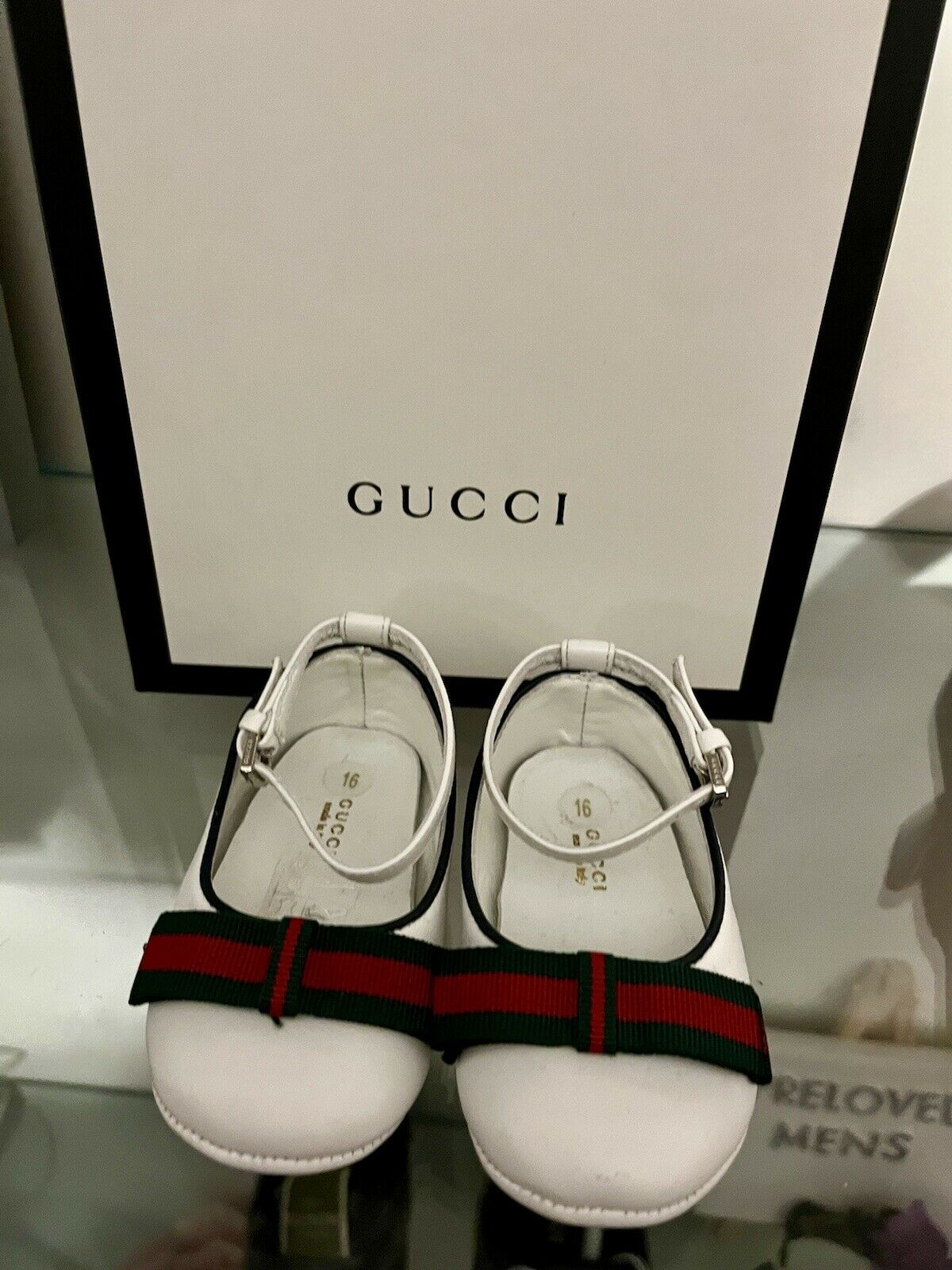 Gucci Pram Baby Girls White Leather Web Ballet Shoes EU 16 UK 0.5