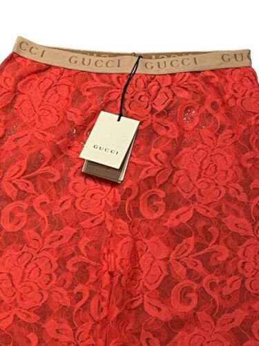Gucci Red Floral Lace Tights Size Medium RRP £395 Sold Out Online - V & G Luxe Boutique
