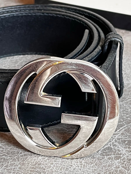Gucci Unisex GG Black Leather Belt Size 36/38 - V & G Luxe Boutique