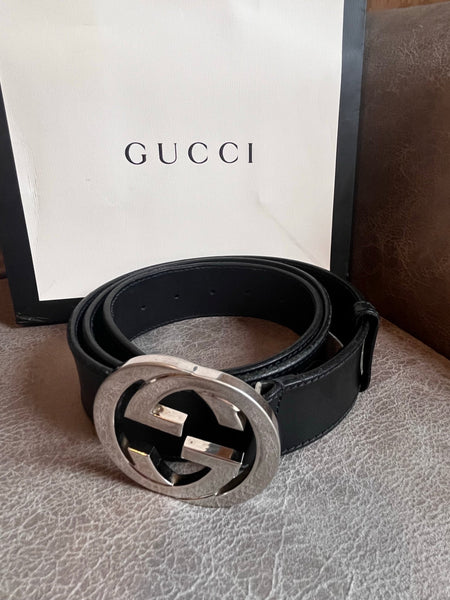Gucci Unisex GG Black Leather Belt Size 36/38 - V & G Luxe Boutique