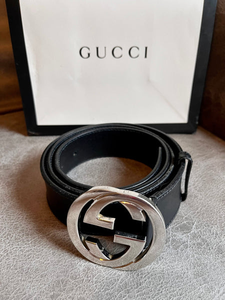 Gucci Unisex GG Black Leather Belt Size 36/38 - V & G Luxe Boutique