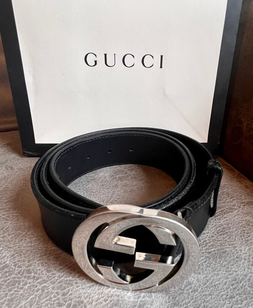 Gucci Unisex GG Black Leather Belt Size 36/38 - V & G Luxe Boutique