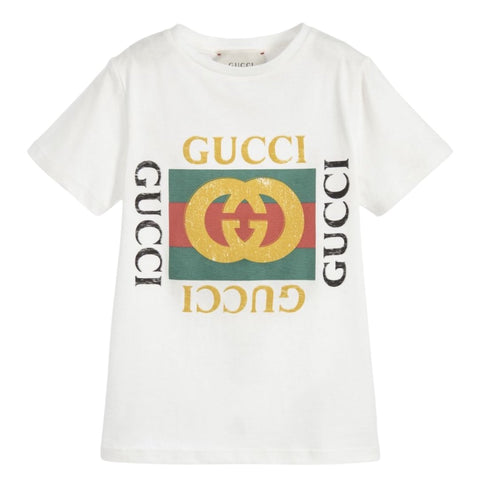 Gucci White Cotton Unisex T-shirt with Gucci GG Logo, Age 4 - V & G Luxe Boutique