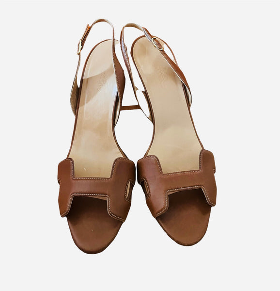 Hermes Tan Slingback Heels - V & G Luxe Boutique