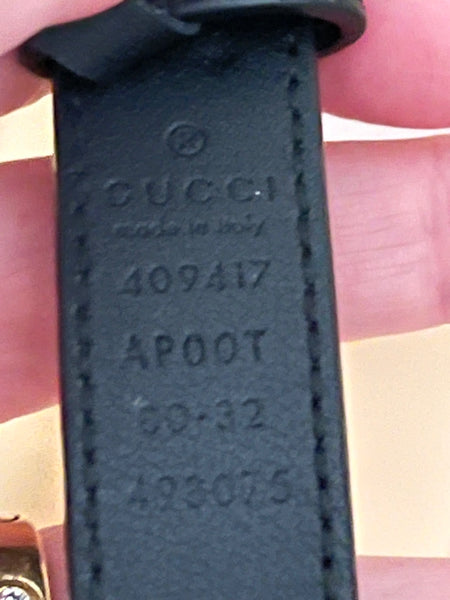 Gucci Black Interlocking GG Black Gold Tone Leather Belt