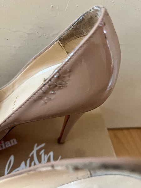 Christian Louboutin Altadama 140 120 Nude Patent Peep Toe Heels, UK Size 5