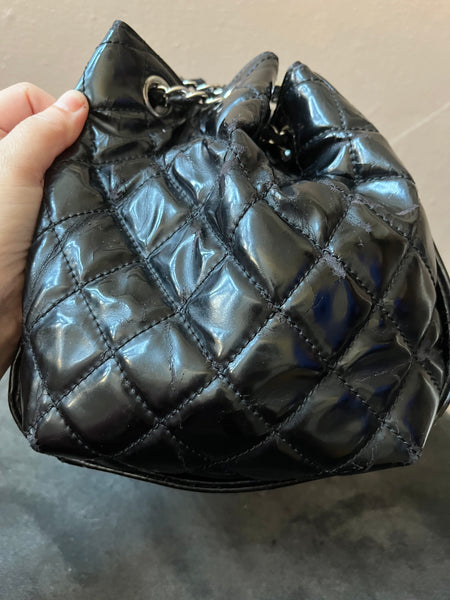 Chanel Black Vinyl Small Lipstick Ligne Accordion Bag