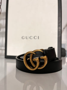 Gucci Black Interlocking GG Black Gold Tone Leather Belt