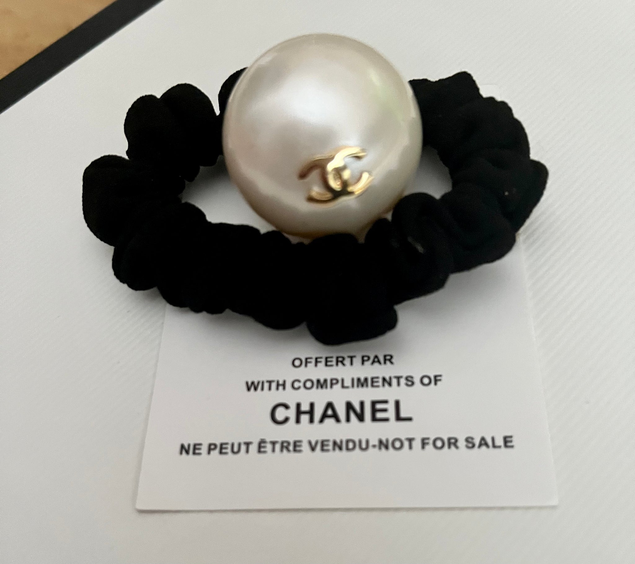 Chanel CC Black & Faux Pearl Hair Bobble/ Scrunchie – V & G Luxe Boutique