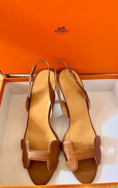 Hermes Tan Slingback Heels