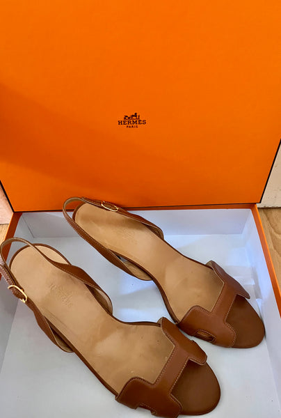 Hermes Tan Slingback Heels