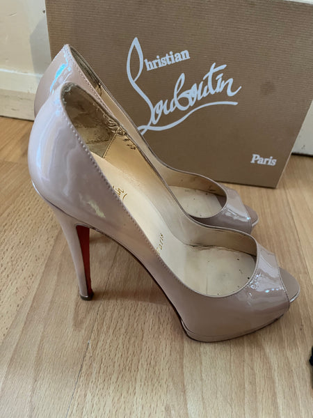 Christian Louboutin Altadama 140 120 Nude Patent Peep Toe Heels, UK Size 5