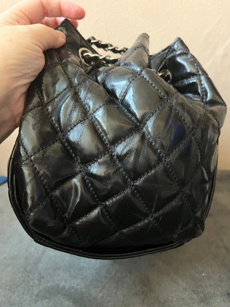 Chanel Black Vinyl Small Lipstick Ligne Accordion Bag