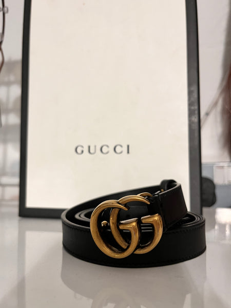 Gucci Black Interlocking GG Black Gold Tone Leather Belt