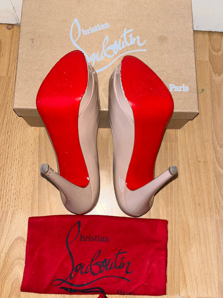Christian Louboutin Altadama 140 120 Nude Patent Peep Toe Heels, UK Size 5