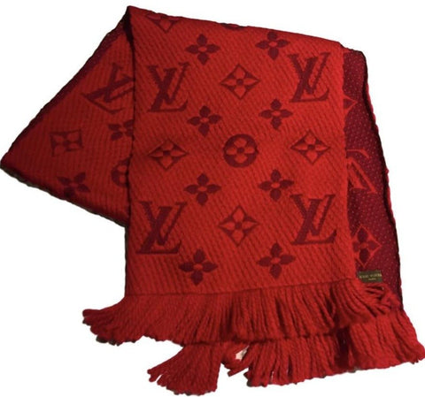 Louis Vuitton Logomania Red Wool Scarf - V & G Luxe Boutique