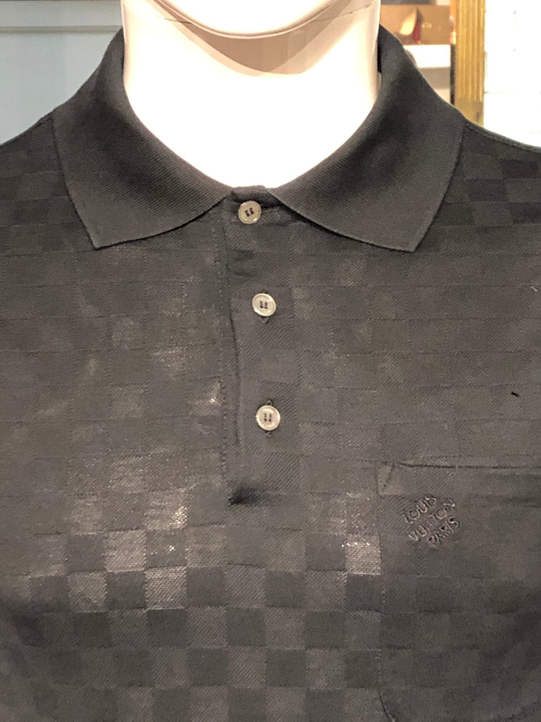 Louis Vuitton Men's Black Damier Pique Polo Shirt, Size Small – V