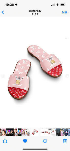 Louis Vuitton Pink Lock it Monogram Sandals - V & G Luxe Boutique