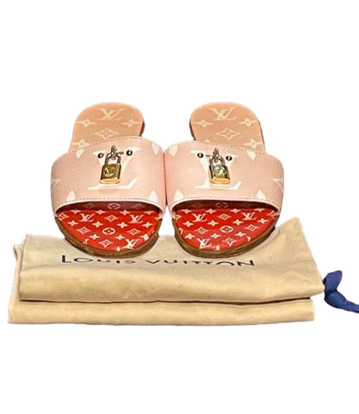 Louis Vuitton Pink Lock it Monogram Sandals - V & G Luxe Boutique