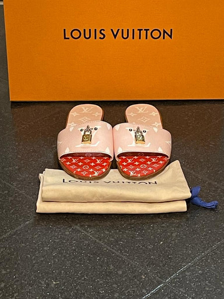 Louis Vuitton Pink Lock it Monogram Sandals - V & G Luxe Boutique