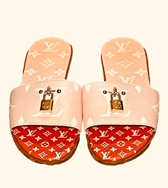 Louis Vuitton Pink Lock it Monogram Sandals - V & G Luxe Boutique