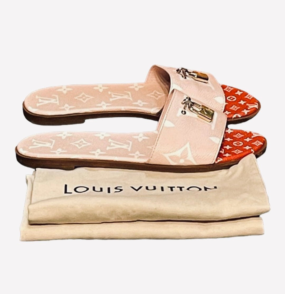 Louis Vuitton Pink Lock it Monogram Sandals – V & G Luxe Boutique