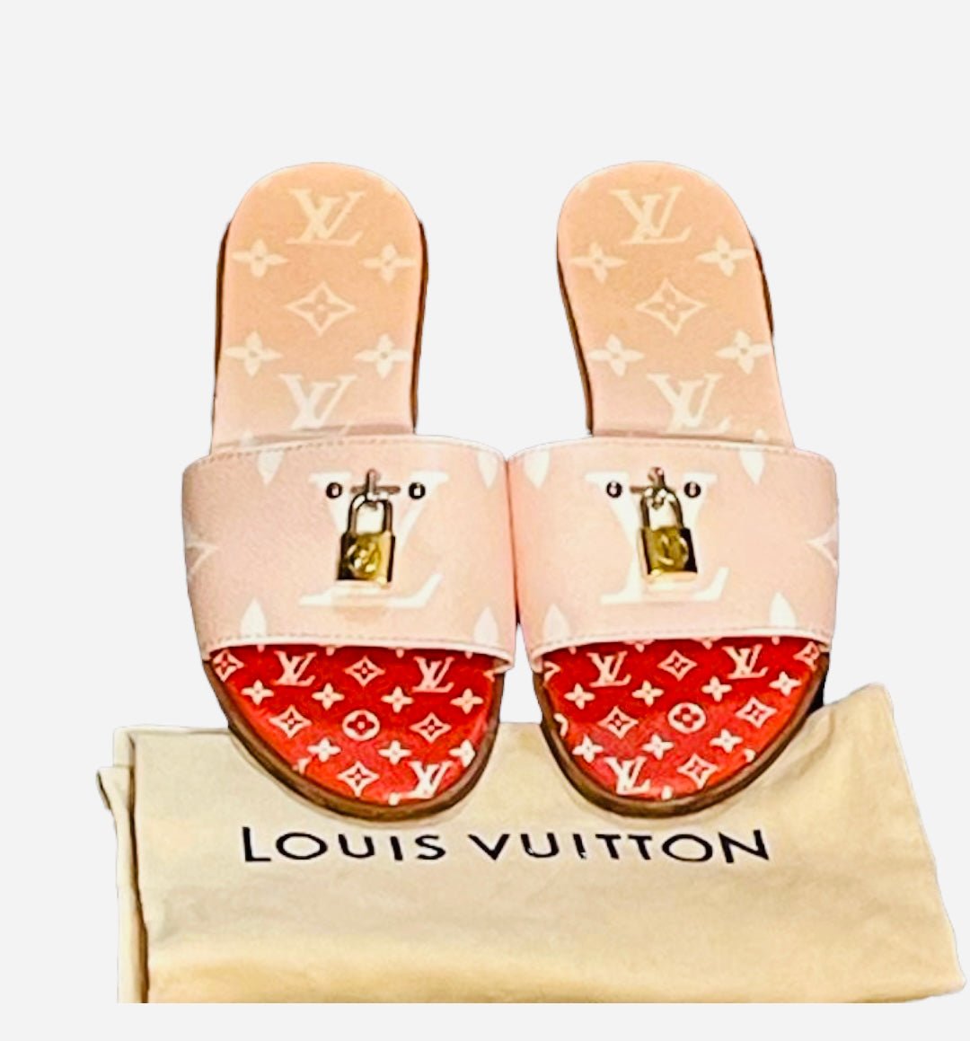 Louis Vuitton Pink Lock it Monogram Sandals - V & G Luxe Boutique